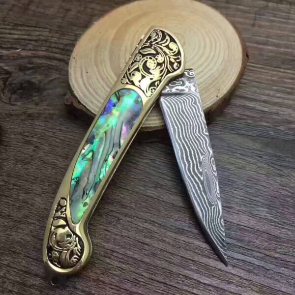 Camping Hunting Folding Survival Combat Knife Natural Shell - Image 2