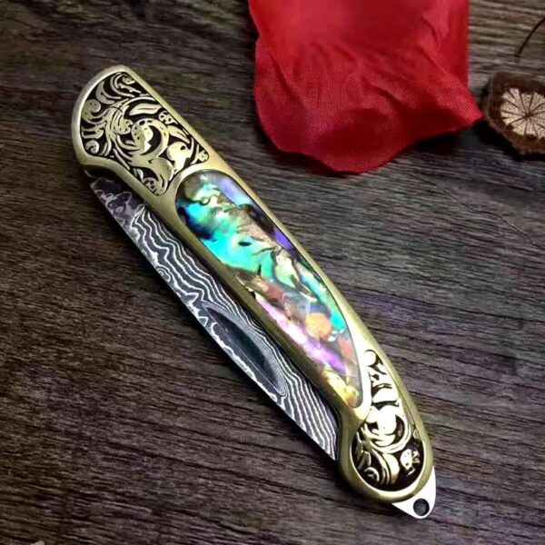 Camping Hunting Folding Survival Combat Knife Natural Shell - Image 3